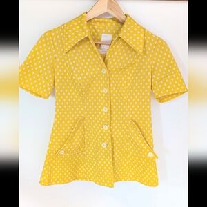 Vintage Yellow Polka Dot Button-Up Top